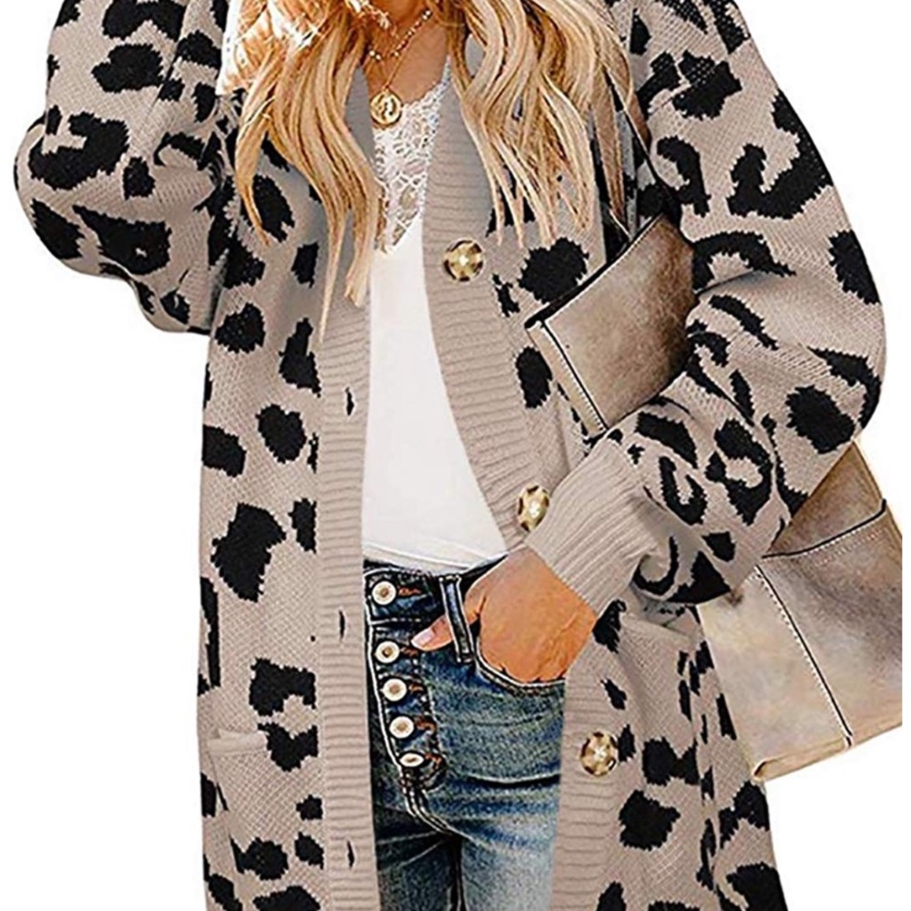 Leopard Printed long button cardigan Sweater - Picture 1 of 5